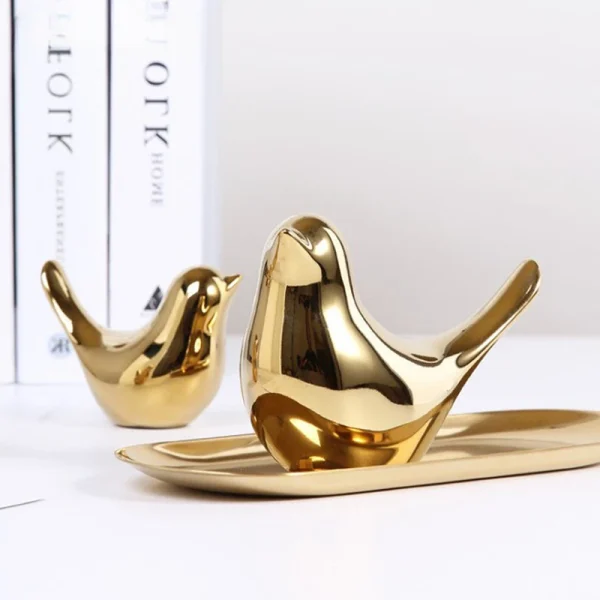 Bird Figurine 4 Sizes Nordic Ceramic Gold Animal Statue Jewelry Home Decoration Living Room Table Decoration Sculpture Ornament 5