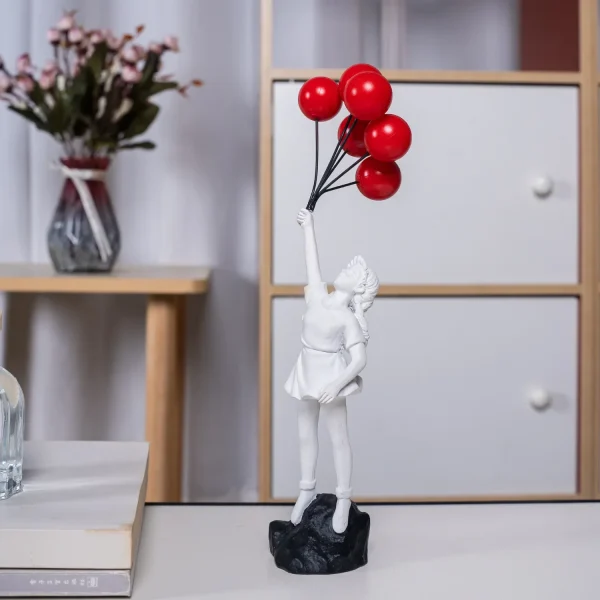 Flying Balloon Girl Figurine Banksy Modern Art Sculpture Resin Figure Craft Decoration Collectible Figurine Ornaments Gifts 2