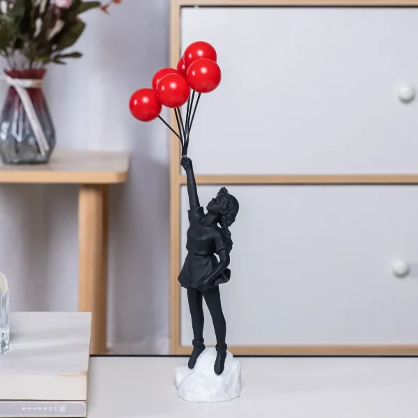 Flying Balloon Girl Figurine Banksy Modern Art Sculpture Resin Figure Craft Decoration Collectible Figurine Ornaments Gifts 3