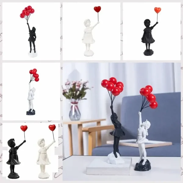 Flying Balloon Girl Figurine Banksy Modern Art Sculpture Resin Figure Craft Decoration Collectible Figurine Ornaments Gifts 5