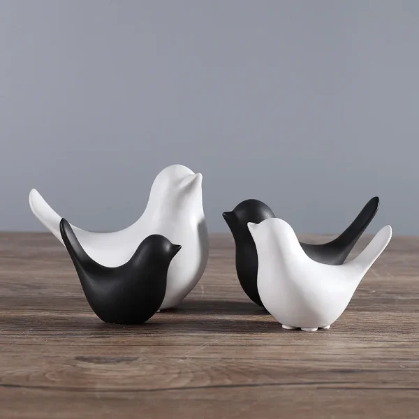 Bird Figurine 4 Sizes Nordic Ceramic Black White Animal Statue Jewelry Home Decoration Living Room Table Sculptural Ornament 1