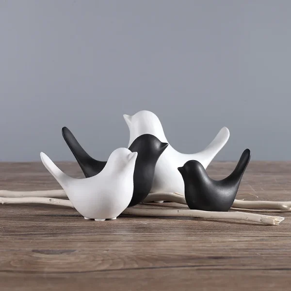Bird Figurine 4 Sizes Nordic Ceramic Black White Animal Statue Jewelry Home Decoration Living Room Table Sculptural Ornament 2