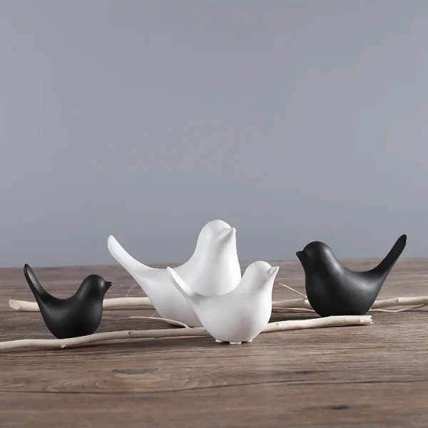 Bird Figurine 4 Sizes Nordic Ceramic Black White Animal Statue Jewelry Home Decoration Living Room Table Sculptural Ornament 3