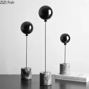 Natural Marble Base Metal Ornaments Balloon Sculpture Living Room Statue Home Accessories Decoration Crafts Figurines Miniatures 1