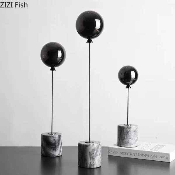 Natural Marble Base Metal Ornaments Balloon Sculpture Living Room Statue Home Accessories Decoration Crafts Figurines Miniatures 1