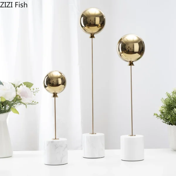 Natural Marble Base Metal Ornaments Balloon Sculpture Living Room Statue Home Accessories Decoration Crafts Figurines Miniatures 2