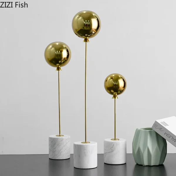 Natural Marble Base Metal Ornaments Balloon Sculpture Living Room Statue Home Accessories Decoration Crafts Figurines Miniatures 4