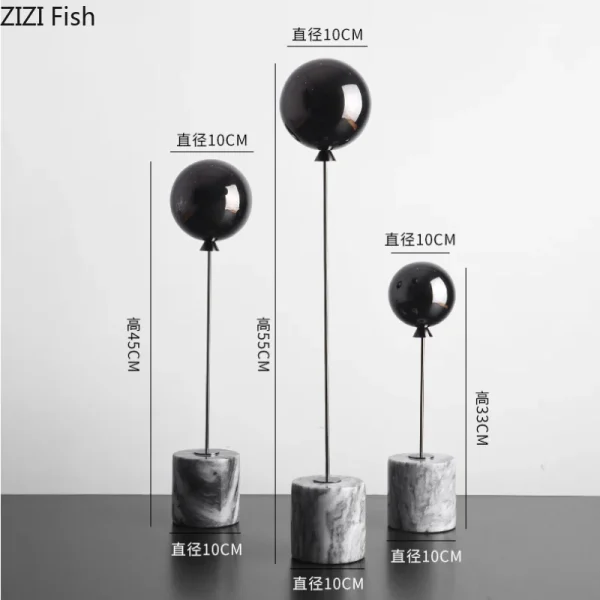 Natural Marble Base Metal Ornaments Balloon Sculpture Living Room Statue Home Accessories Decoration Crafts Figurines Miniatures 5