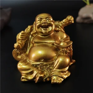 Golden Laughing Buddha Statue Chinese Feng Shui Lucky Money Maitreya Buddha Sculpture Figurines Home Garden Decoration Statues 1