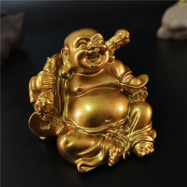Golden Laughing Buddha Statue Chinese Feng Shui Lucky Money Maitreya Buddha Sculpture Figurines Home Garden Decoration Statues 3