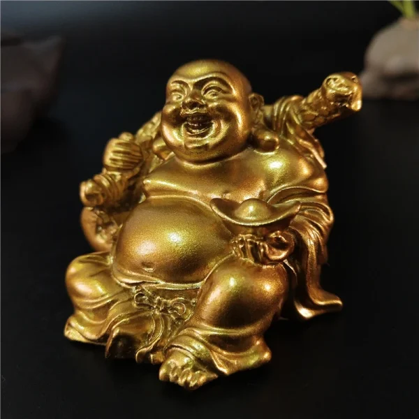 Golden Laughing Buddha Statue Chinese Feng Shui Lucky Money Maitreya Buddha Sculpture Figurines Home Garden Decoration Statues 4