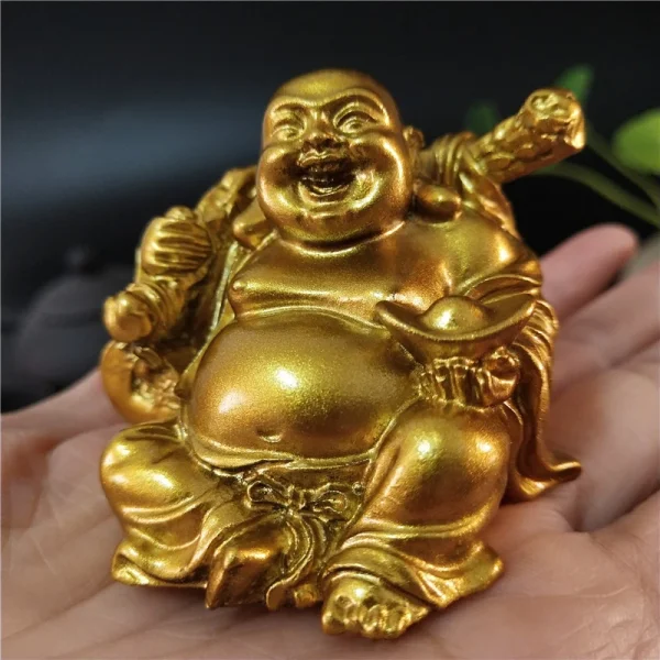 Golden Laughing Buddha Statue Chinese Feng Shui Lucky Money Maitreya Buddha Sculpture Figurines Home Garden Decoration Statues 5