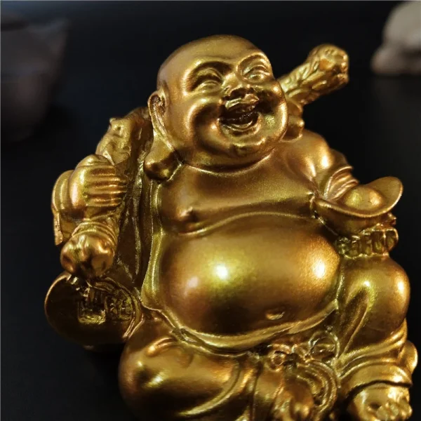 Golden Laughing Buddha Statue Chinese Feng Shui Lucky Money Maitreya Buddha Sculpture Figurines Home Garden Decoration Statues 6