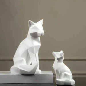 Geometric Fox Sculpture Animal Statues Simple White Abstract Ornaments Modern Home Decorations Interior Ornaments 1