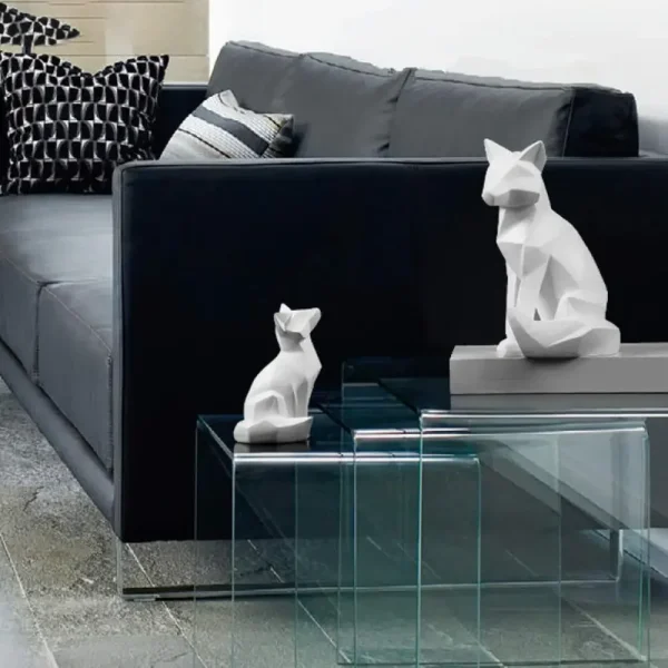 Geometric Fox Sculpture Animal Statues Simple White Abstract Ornaments Modern Home Decorations Interior Ornaments 5