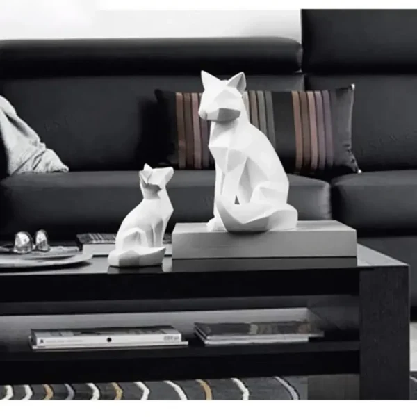 Geometric Fox Sculpture Animal Statues Simple White Abstract Ornaments Modern Home Decorations Interior Ornaments 6