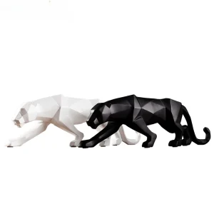 Large Size Panther Statue Animal Figurine Abstract Geometric Style Resin Leopard Sculpture Home Office Desktop Decoration Crafts 1