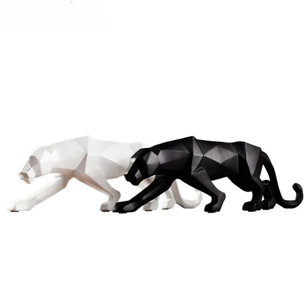 Large Size Panther Statue Animal Figurine Abstract Geometric Style Resin Leopard Sculpture Home Office Desktop Decoration Crafts 1