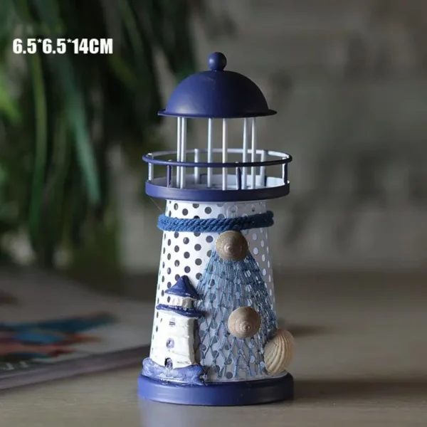 14/18CM LED Seven Colors Iron Lighthouse Nautical Themed Rooms Home Handmade Figurine Lighthouse Sculpture Random Style 3