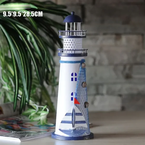 14/18CM LED Seven Colors Iron Lighthouse Nautical Themed Rooms Home Handmade Figurine Lighthouse Sculpture Random Style 4