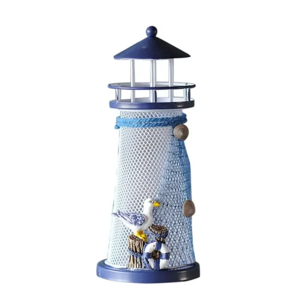 14/18CM LED Seven Colors Iron Lighthouse Nautical Themed Rooms Home Handmade Figurine Lighthouse Sculpture Random Style 5