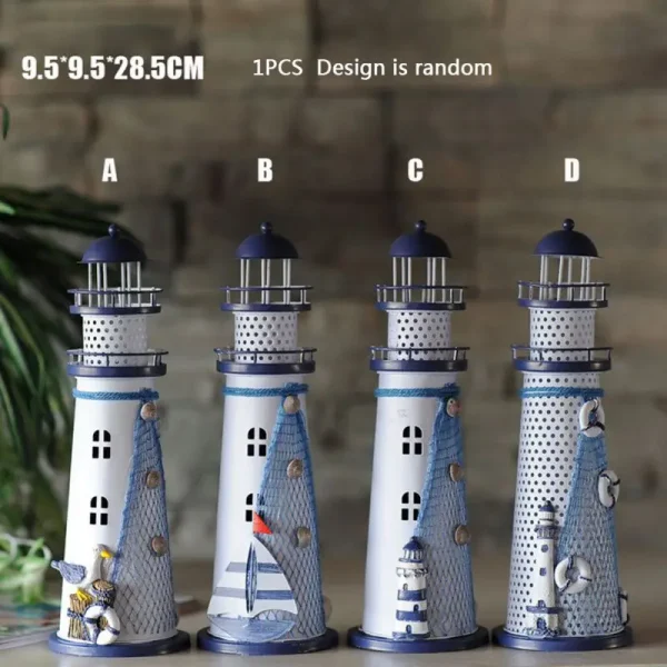 14/18CM LED Seven Colors Iron Lighthouse Nautical Themed Rooms Home Handmade Figurine Lighthouse Sculpture Random Style 6