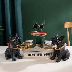 French Bulldog Sculpture Dog Statue with Tray and Keys Holder Storage Gift Home Decor Ornaments Rood Decor Animal Figurine 1