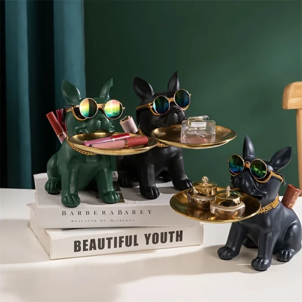 French Bulldog Sculpture Dog Statue with Tray and Keys Holder Storage Gift Home Decor Ornaments Rood Decor Animal Figurine 2