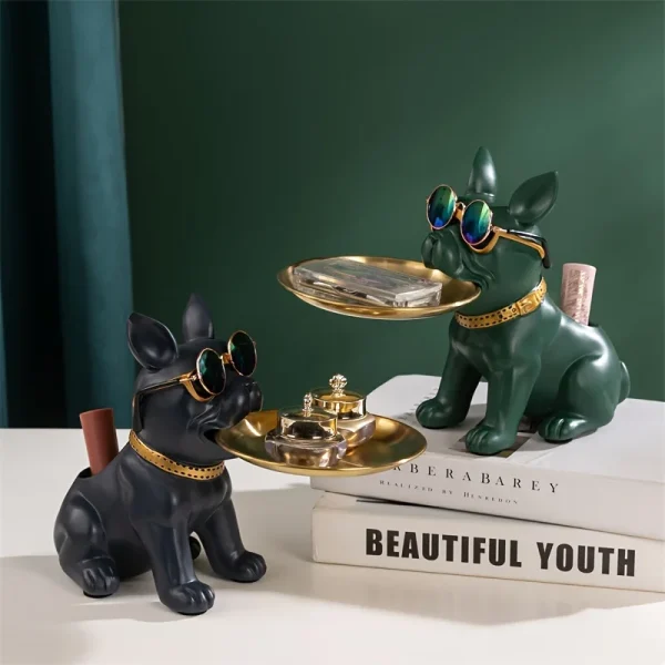 French Bulldog Sculpture Dog Statue with Tray and Keys Holder Storage Gift Home Decor Ornaments Rood Decor Animal Figurine 3