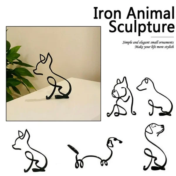 Modern Animal Sculpture Abstract Dog Ornament Wrought Iron Bulldog Dachshund Labrador Chihuahua Pastoral Dog Simple Art Figurine 4