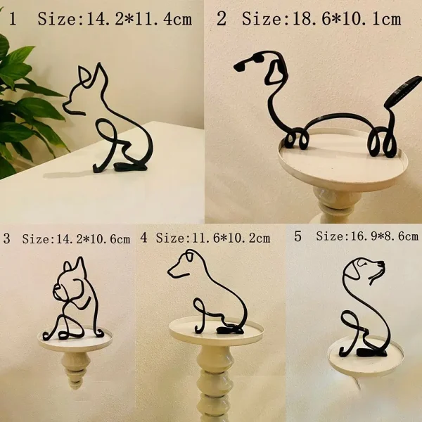 Modern Animal Sculpture Abstract Dog Ornament Wrought Iron Bulldog Dachshund Labrador Chihuahua Pastoral Dog Simple Art Figurine 6