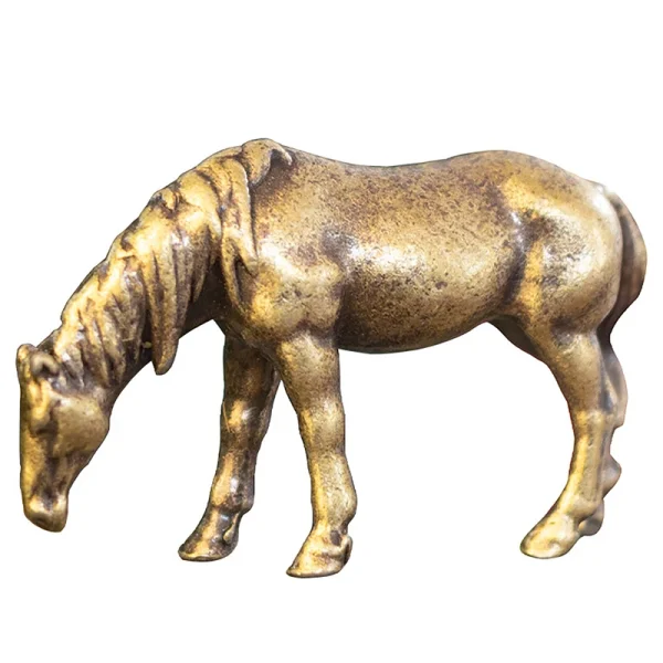 Antique Brass Solid Long Tail Horse Figurine Miniature Feng Shui Ornament Copper Zodiac Animal Mini Desktop Decoration Craft New 6