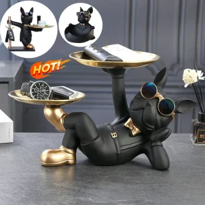 Bulldog Cool Sculpture Dog Ornament Butler Storage Box Home Decor Cool Dog Figurine Dog Statue Box Resin Cool Dog with Tray 1