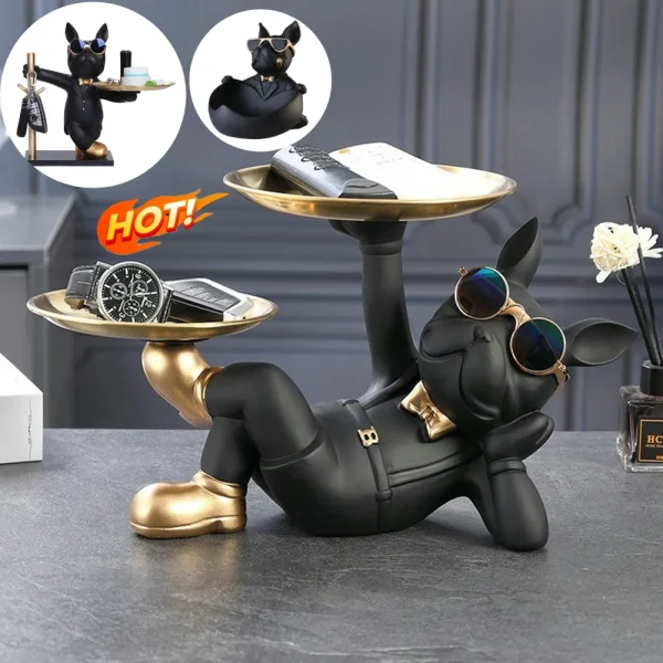 Bulldog Cool Sculpture Dog Ornament Butler Storage Box Home Decor Cool Dog Figurine Dog Statue Box Resin Cool Dog with Tray 1