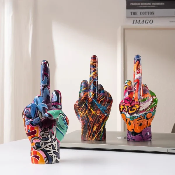 Graffiti Middle Finger Hand Gesture Polyresin Figurine Home Decor Sculpture Decoration Accessories Shelf Pop Modern Art 2