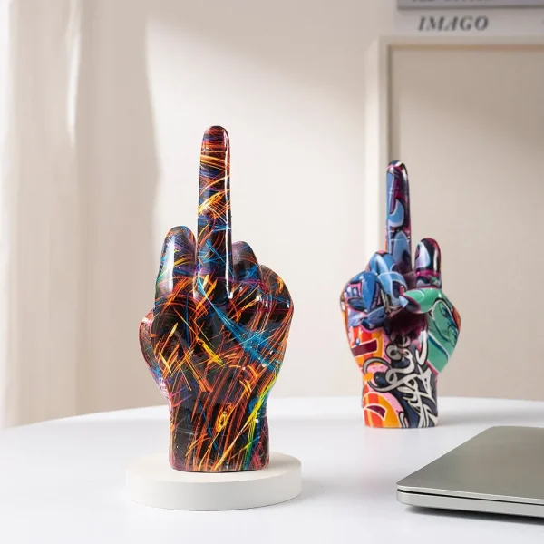 Graffiti Middle Finger Hand Gesture Polyresin Figurine Home Decor Sculpture Decoration Accessories Shelf Pop Modern Art 3