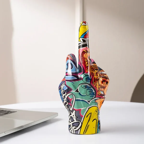 Graffiti Middle Finger Hand Gesture Polyresin Figurine Home Decor Sculpture Decoration Accessories Shelf Pop Modern Art 4