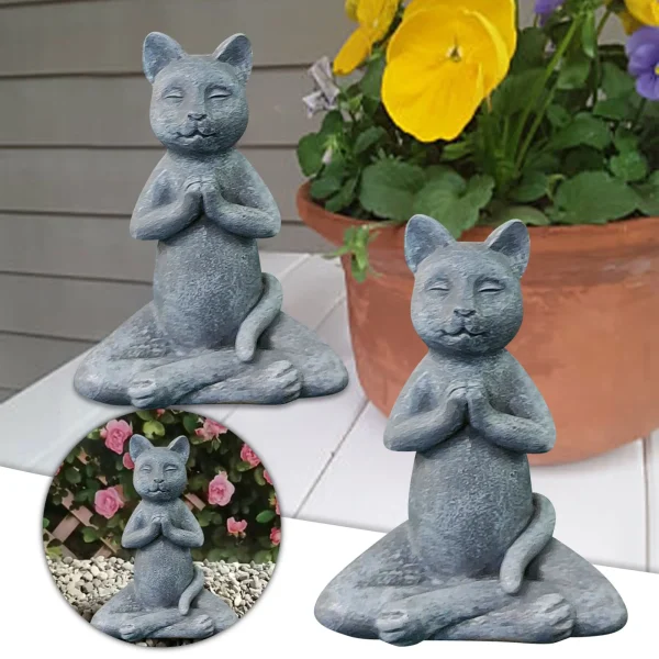 Garden Meditating Cat Buddha atue Yoga Cat Pose Sculpture Indoor Outdoor Garden Figurine Resin Animal Yard Art Decoration 2