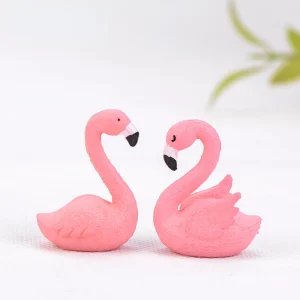 2pcs Pink Flamingo Swan Love Bird Figurine Ornaments Cake Topper Flamingo Sculpture Valentine Day Gift Kawaii Accessories 1