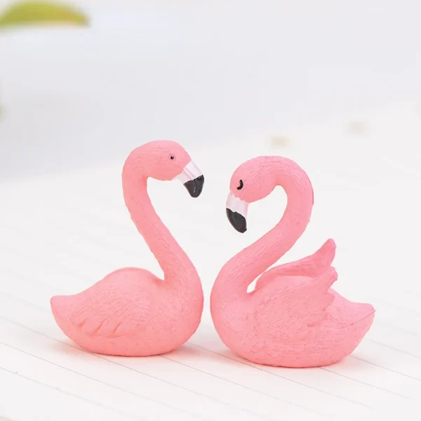 2pcs Pink Flamingo Swan Love Bird Figurine Ornaments Cake Topper Flamingo Sculpture Valentine Day Gift Kawaii Accessories 3