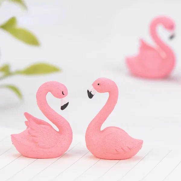 2pcs Pink Flamingo Swan Love Bird Figurine Ornaments Cake Topper Flamingo Sculpture Valentine Day Gift Kawaii Accessories 4
