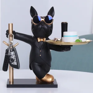 French Bulldog Sculpture Dog Statue Decorative Figurine Storage Metal Tray Coin Piggy Bank Entrance Key Snack Holder 1