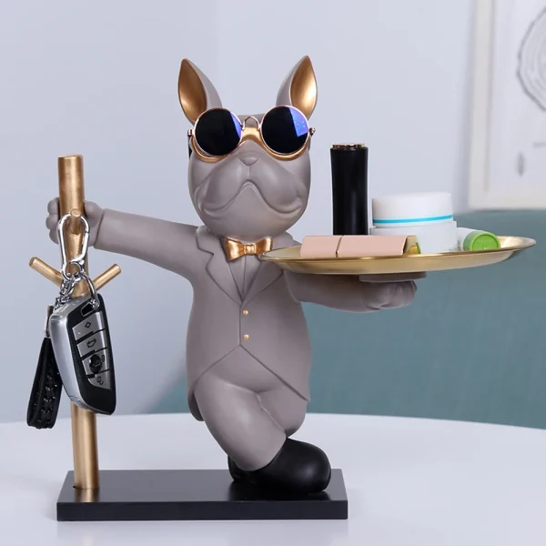 French Bulldog Sculpture Dog Statue Decorative Figurine Storage Metal Tray Coin Piggy Bank Entrance Key Snack Holder 2