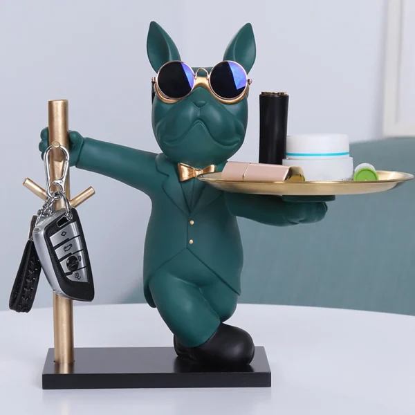 French Bulldog Sculpture Dog Statue Decorative Figurine Storage Metal Tray Coin Piggy Bank Entrance Key Snack Holder 3