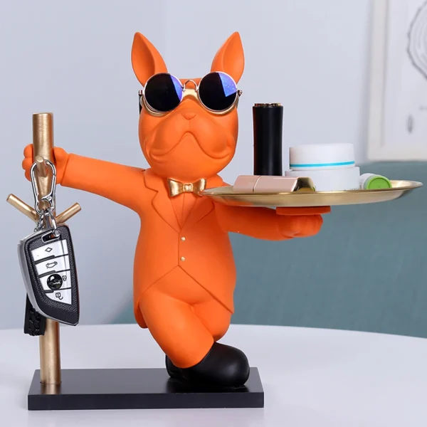French Bulldog Sculpture Dog Statue Decorative Figurine Storage Metal Tray Coin Piggy Bank Entrance Key Snack Holder 4