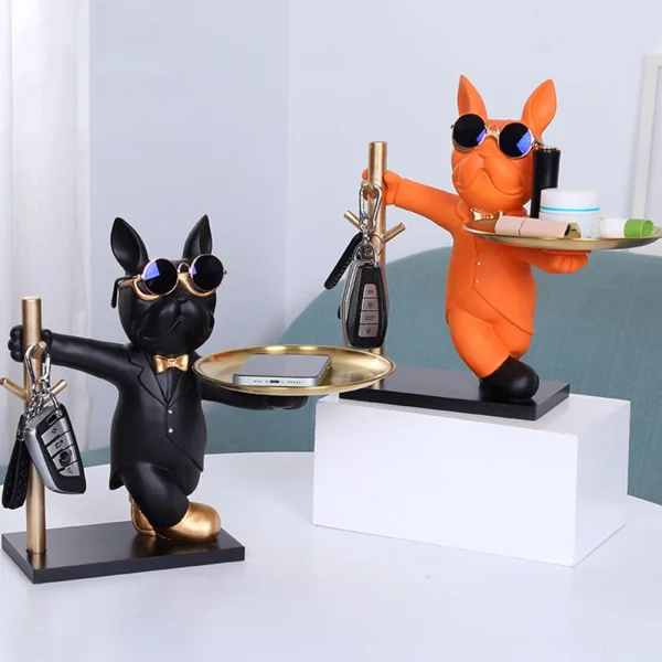 French Bulldog Sculpture Dog Statue Decorative Figurine Storage Metal Tray Coin Piggy Bank Entrance Key Snack Holder 5