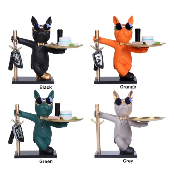 French Bulldog Sculpture Dog Statue Decorative Figurine Storage Metal Tray Coin Piggy Bank Entrance Key Snack Holder 6