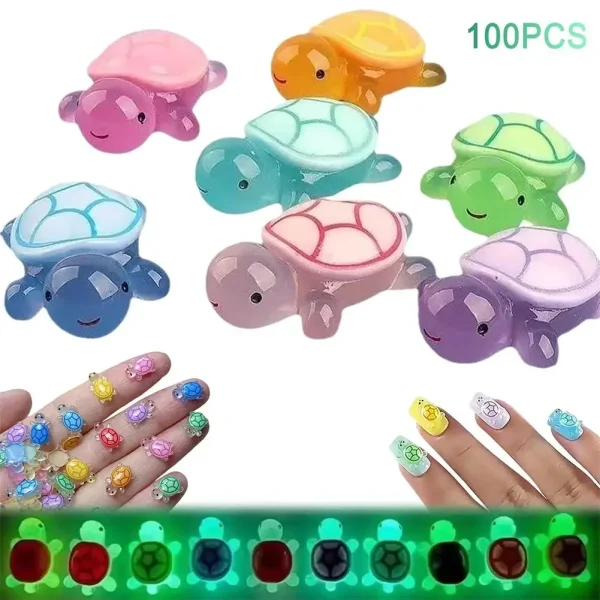 1PC Night Glow Large Turtle+100pcs Mini Luminous Turtles Figurines Resin Craft Glowing Turtle Storage Ornament Landscape Desktop 4