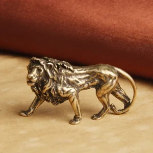 Pure Copper Majestic Lion King Miniatures Figurines Desk Decorations Vintage Brass Mini Animal Statue Home Decor Ornaments Craft 1