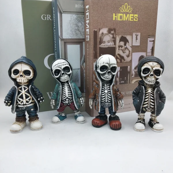 1Pcs Cool Skeleton Figurines, Skull Figurine Statue Decor, Miniature Skeleton Sculpture Resin - Decorative Halloween Ornaments C 1